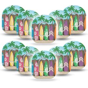 Surfs Up Pod Tape, 10-Pack, Beach Day Inspired, CGM Plaster Patch Design with center stickers
