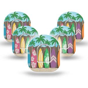 Surfs Up Pod Tape, 5-Pack, Beach Day Inspired, CGM Plaster Patch Design with center stickers