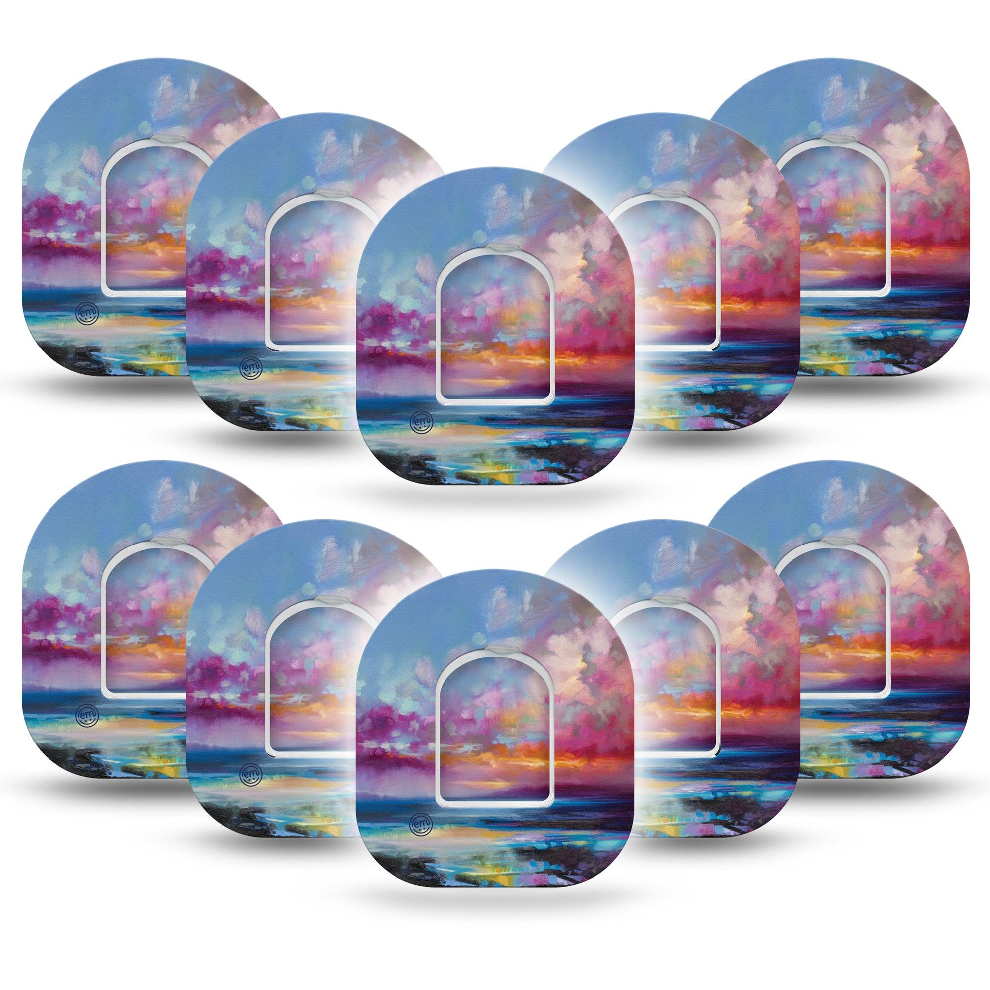ExpressionMed Painted Skies  Omnipod Tape 10-Pack Tape and 10-Pack Sticker Warm Glow, Adhesive Patch Pump Design