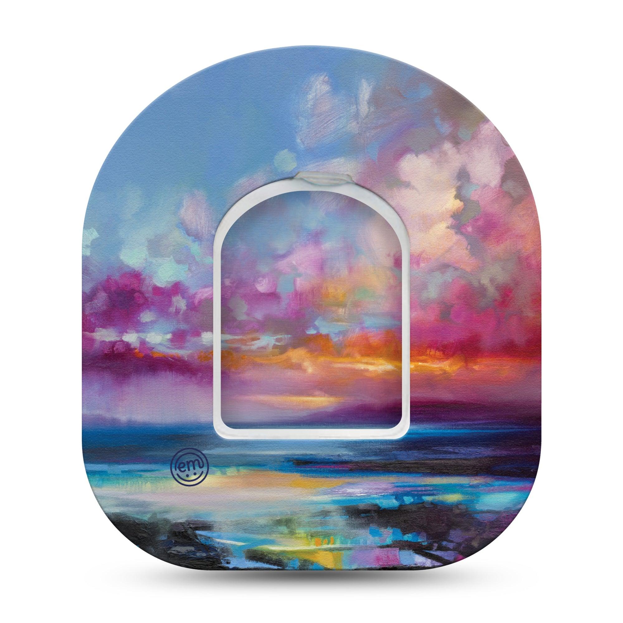ExpressionMed Painted Skies Omnipod Tape Single Tape and Single Sticker Evening Hues,  Adhesive Patch Pump Design