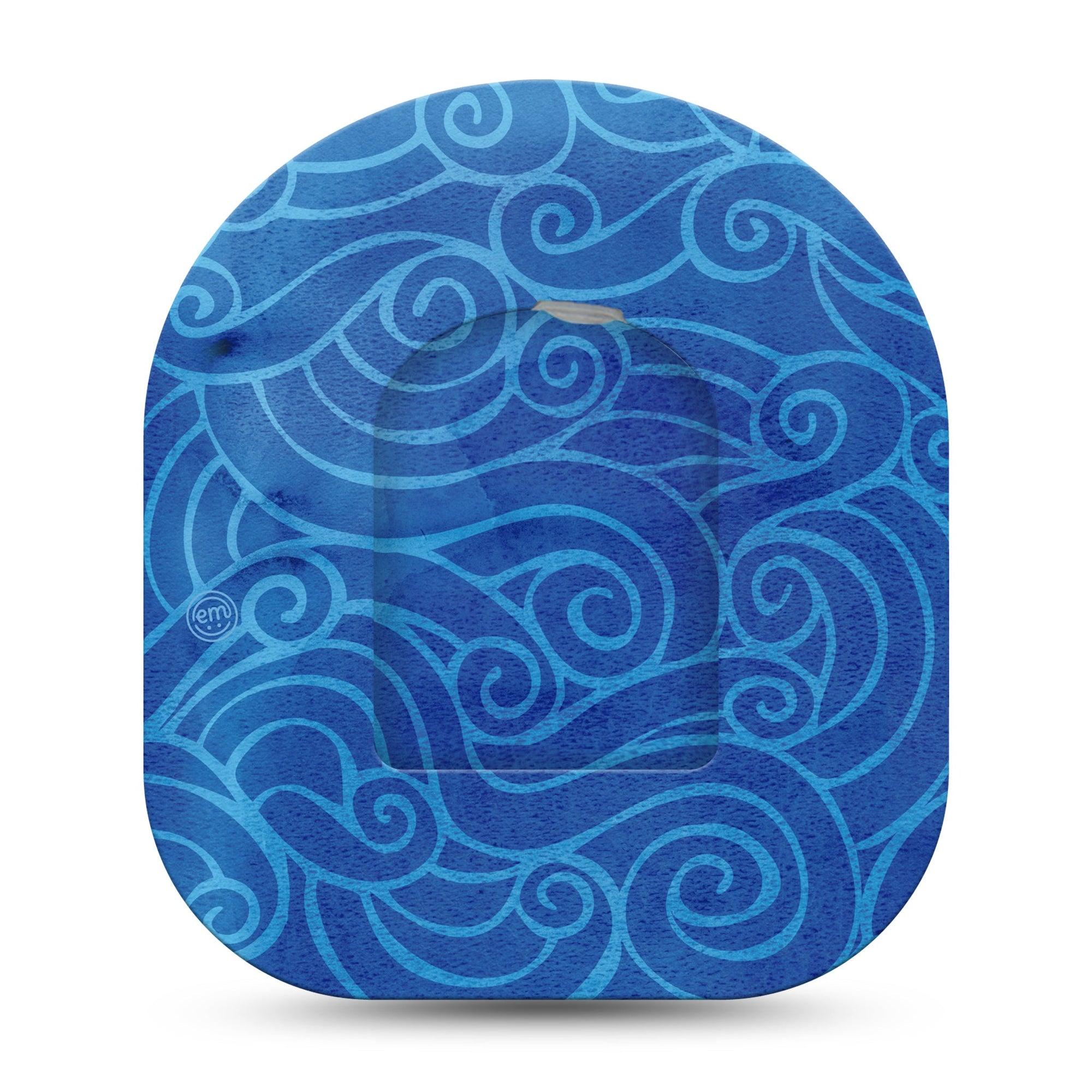 Watercolor Waves Pod Wrap Sticker Single with Matching Tape, Blue Swirly Wave Decorative Vinyl Sticker Pump Design