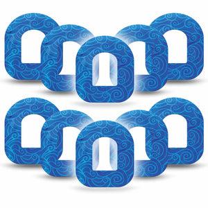 ExpressionMed Watercolor Waves Pod Tape, 10-Pack, Blue Waves Themed, CGM Plaster Patch Design