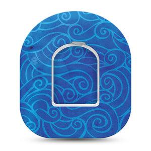ExpressionMed Watercolor Waves Pod Tape, Single, Sea Ripples Inspired, CGM Overlay Patch Design with center sticker