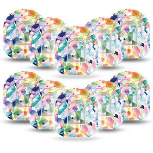 ExpressionMed Kaleidoscope Pod Tape, 10-Pack Tapes and 10-Pack Stickers, Psychedelic Colors Inspired, CGM Plaster Patch Design