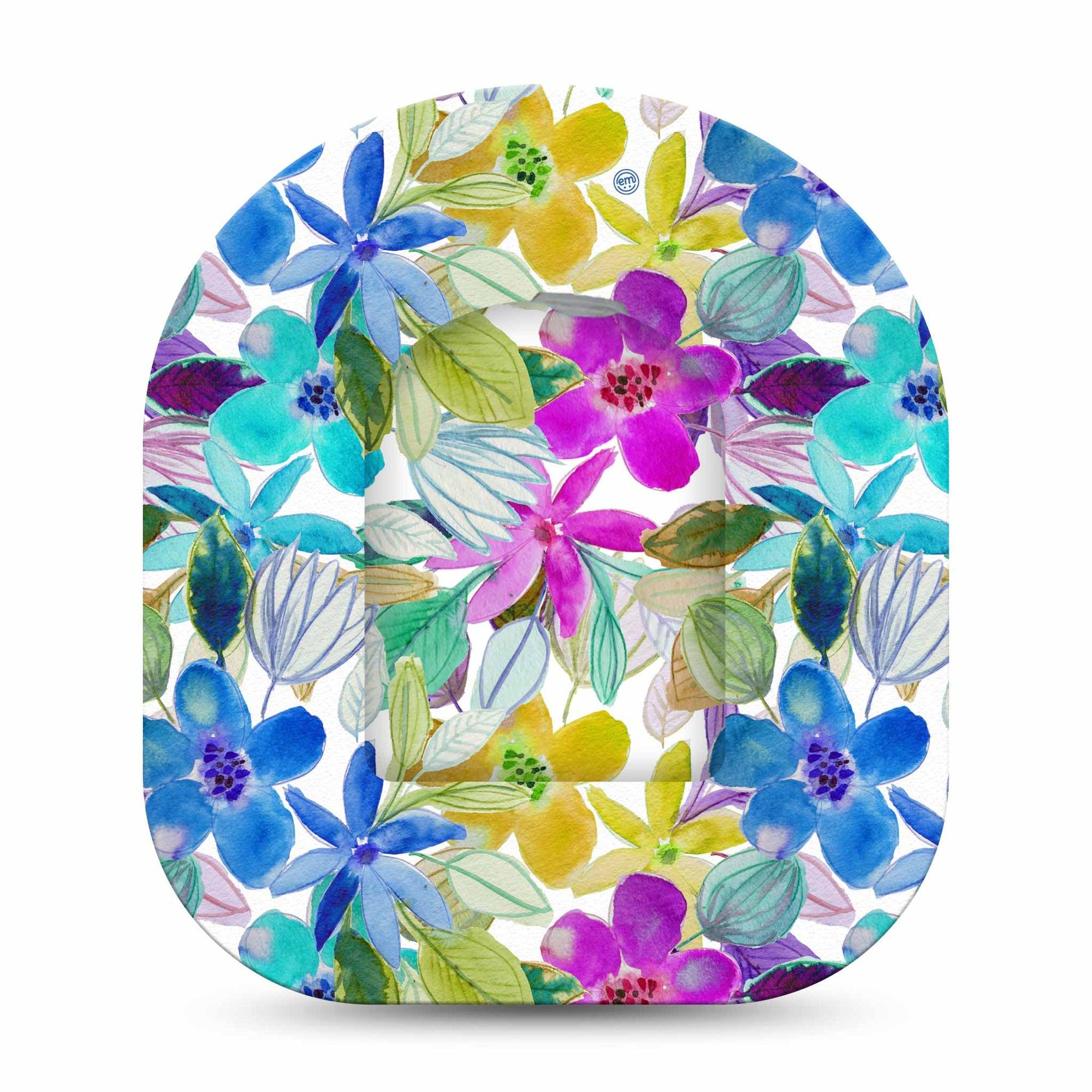 ExpressionMed Watercolor Floral Omnipod Full Wrap Center Sticker and Mini Tape Summer Painted Themed Vinyl Sticker and Tape Design Pump Design