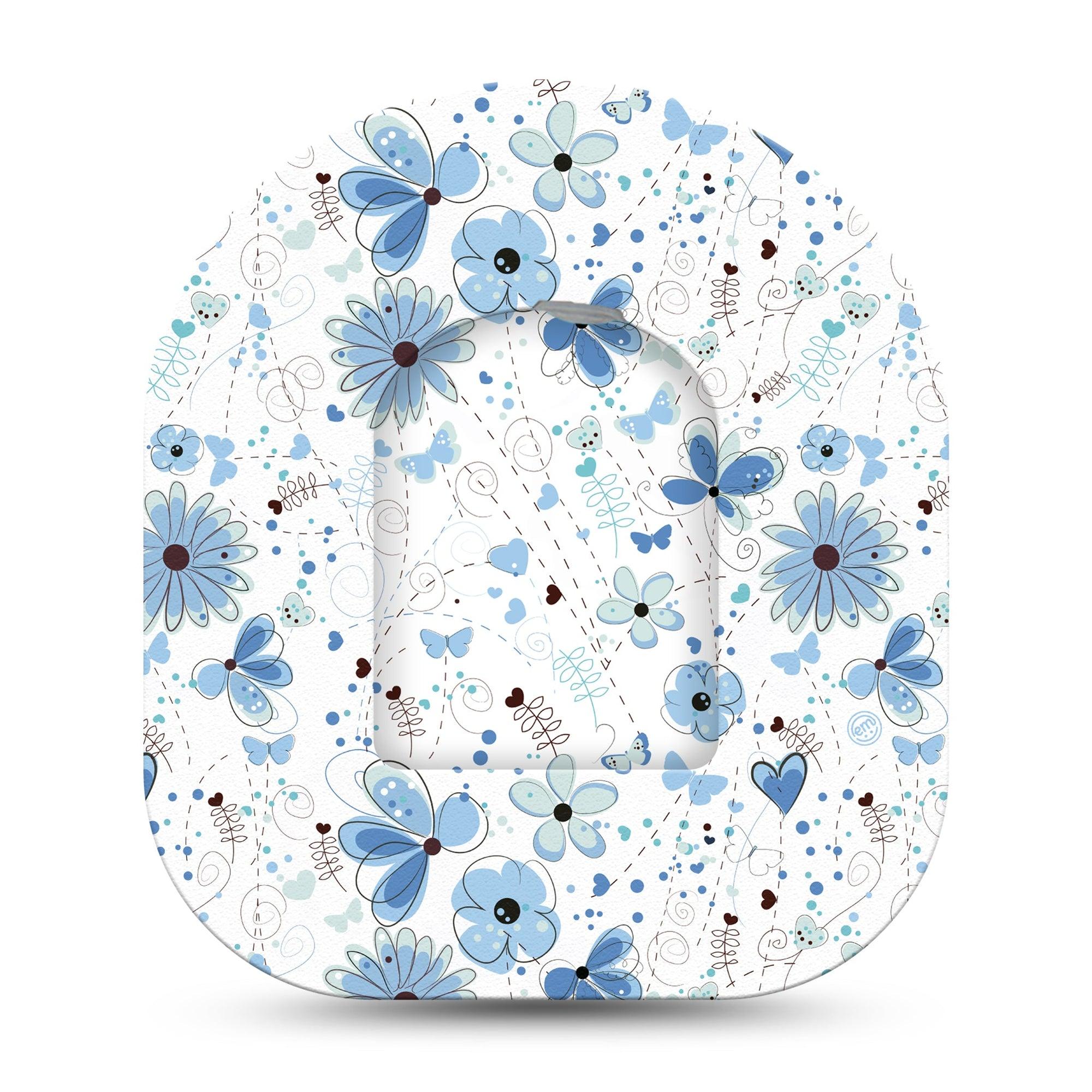 Cute Blue Flowers Pod Sticker with Matching Tape Single Blue Flowers Vinyl Pump Design