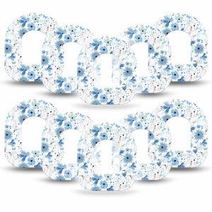 Cute Blue Flowers Pod Tape, 10-Pack, Scribbled Flowers Inspired, CGM Overlay Patch Design