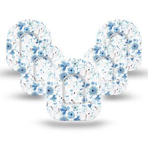 Cute Blue Flowers Pod Tape, 5-Pack, Scribbled Flowers Inspired, CGM Overlay Patch Design with center stickers