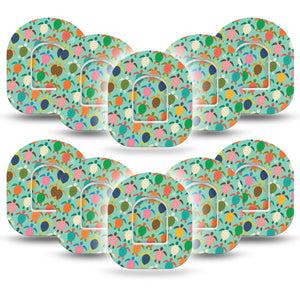 ExpressionMed Sea Turtles Omnipod Tape, 10-Pack Tape and 10-Pack Sticker Colorful Turtle Shells Themed, Adhesive Patch Pump Design