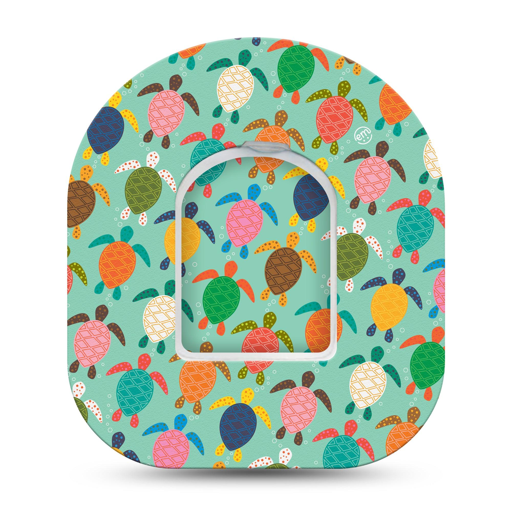 ExpressionMed Sea Turtles Omnipod Tape, Single Tape and Single Sticker Colorful Turtle Shells Themed, Adhesive Patch Pump Design