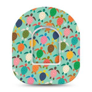 ExpressionMed Sea Turtles Omnipod Tape, Single Tape and Single Sticker Colorful Turtle Shells Themed, Adhesive Patch Pump Design