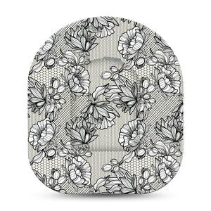 Black Lace Omnipod Center Device Sticker and matching adhesive tape Lacey Floral Black and White Pump Device Design