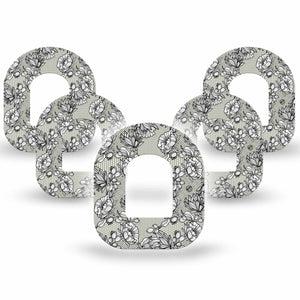 Black Lace Omnipod Patch, 5-pack, floral lace themed cgm adhesive tape design