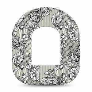 Black Lace Omnipod Patch, single, floral lace themed cgm adhesive tape design