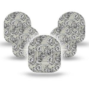 Black Lace Omnipod Patch, 5-pack sticker and tape, floral lace themed cgm adhesive tape design