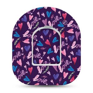 Watercolor Love Omnipod Adhesive Tape, Single Tape and Single Sticker, Valentine's Day Theme Design, Heart and Love