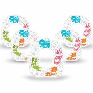 ExpressionMed Gooseberry Puppies Omnipod Adhesive Patch, 5-Pack Tape and 5-Pack Sticker, Pyrex Puppy Themed CGM Adhesive Tape Design
