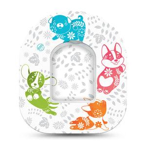 ExpressionMed Gooseberry Puppies Omnipod Adhesive Patch, Single Tape and Sticker, Pyrex Puppy Themed CGM Adhesive Tape Design