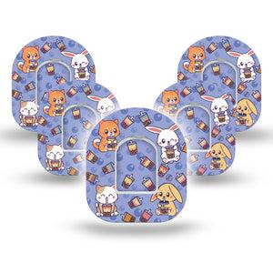 Boba Buddies Omnipod Adhesive Patch, 5-Pack Tape and 5-Pack Sticker, Animal Design CGM Adhesive Patch