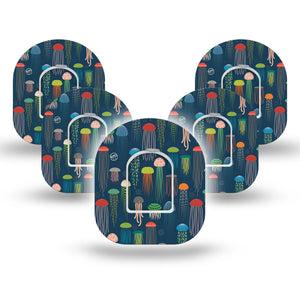 ExpressionMed Just Jellies Pod Tape, 5-Pack Stickers and 5-Pack Tape, Brightly Colored Jellie Fish Omnipod Overlay Patch