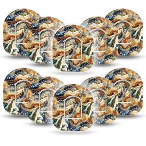 Sea in a Storm Omnipod Adhesive, 10-Pack Tape and 10-Pack Sticker, Water Beach Themed Design Breathable CGM Tape
