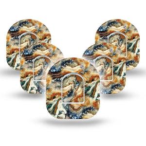 Sea in a Storm Omnipod Adhesive, 5-Pack Tape and 5-Pack Sticker, Water Beach Themed Design Breathable CGM Tape