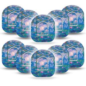 ExpressionMed Monet Water Lilies Pod Tape, 10-Pack Tape and 10-Pack Sticker, Calm River Themed, CGM Adhesive Patch Design