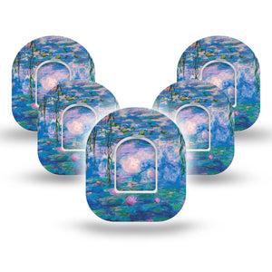 ExpressionMed Monet Water Lilies Pod Tape, 5-Pack Tape and 5-Pack Sticker, Calm River Themed, CGM Adhesive Patch Design