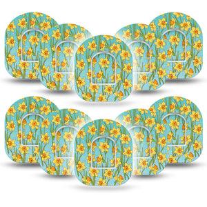 Daffodils Omnipod Tape, 10-Pack, Spring Floral Blooms Inspired, Adhesive Patch Design with Center Stickers