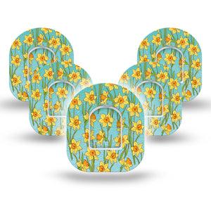 Daffodils Omnipod Tape, 5-Pack, Spring Floral Blooms Inspired, Adhesive Patch Design with Center Stickers