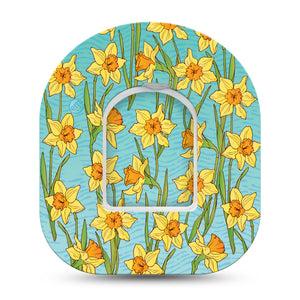 Daffodils Omnipod Tape, Single, Yellow Beautiful Flowers Inspired, Overlay Plaster Patch Design with Center Sticker