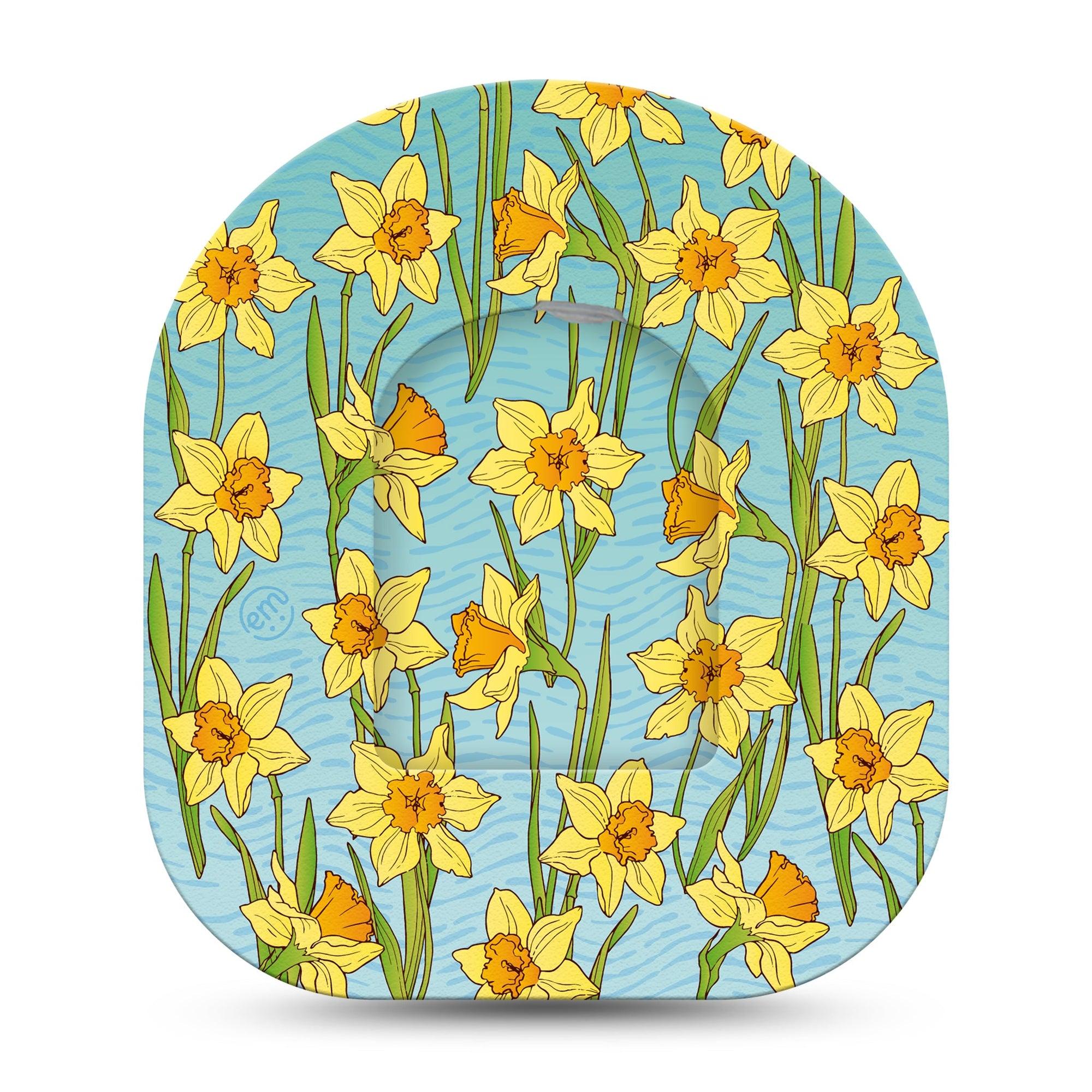 ExpressionMed Daffodils Pod Full Wrap Center Sticker Single with matching Tape Lovely Yellow Daffodil Flower Field Omnipod Pump Design