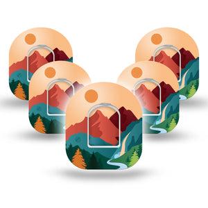 ExpressionMed National Parks Pod Tape, 5-Pack, Relaxing Nature Inspired, Omnipod Adhesive Patch Design - ExpressionMed with center stickers