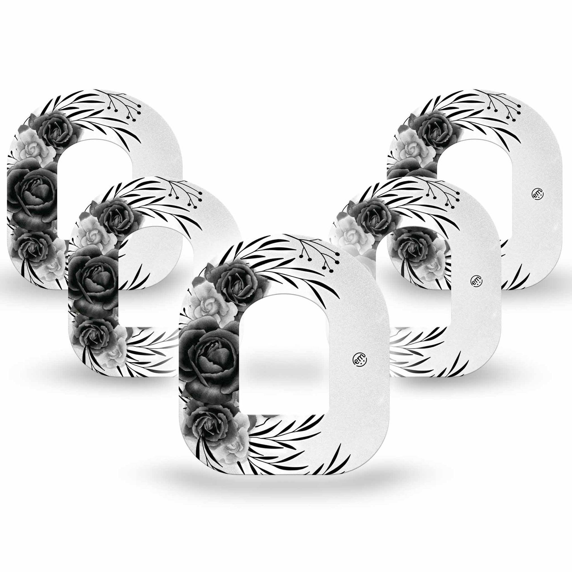ExpressionMed Tattoo Rose Pod Tape, 5-Pack, Classic Black and White Tattoo Roses Inspired Design Pod Overlay Patch