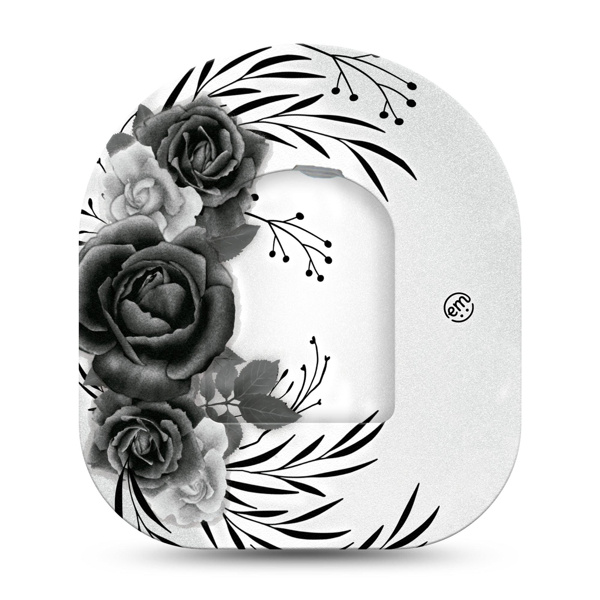 ExpressionMed Tattoo Rose Omnipod Surface Full Wrap Sticker and Mini Tape Floral Tattoo Inspired Vinyl Sticker and Tape Design Pump Design