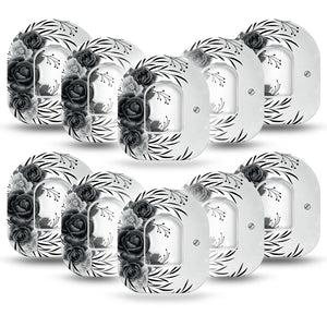 ExpressionMed Tattoo Rose Pod Tape, 10-Pack Tape and 10-Pack Sticker, Classic Black and White Tattoo Roses Inspired Design Pod Overlay Patch