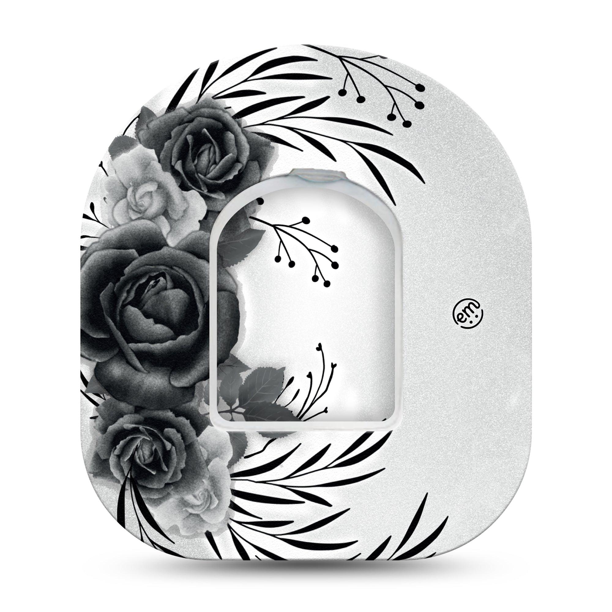 ExpressionMed Tattoo Rose Pod Tape, Single Tape and Single Sticker, Classic Tattoo Rose Inspired Design Pod Adhesive Patch