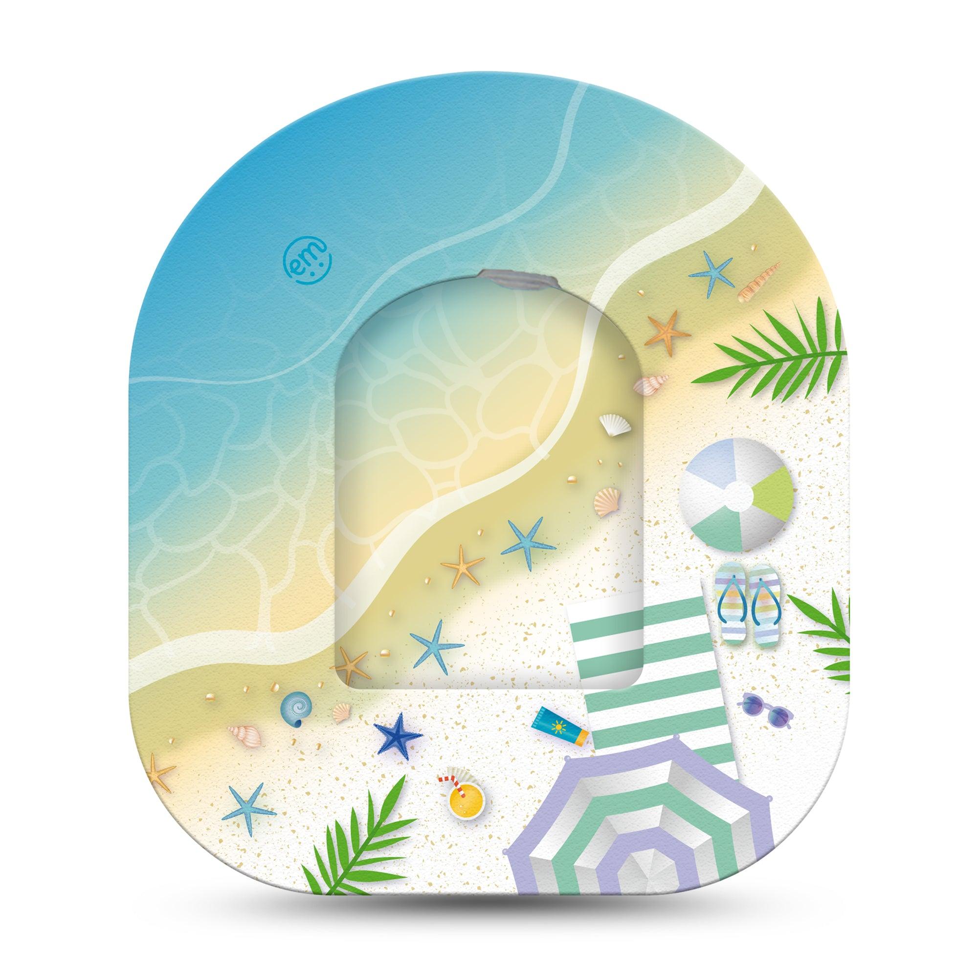 ExpressionMed Relaxing Beach Pod Full Wrap Sticker Single with Matching Omnipod Patch Sticker Sandy beach coastline inspired Vinyl Graphics Pump design