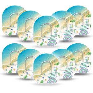 ExpressionMed Relaxing Beach Pod Tape, 10-Pack, Day at the Beach Design Themed Omnipod Plaster Patch with center stickers