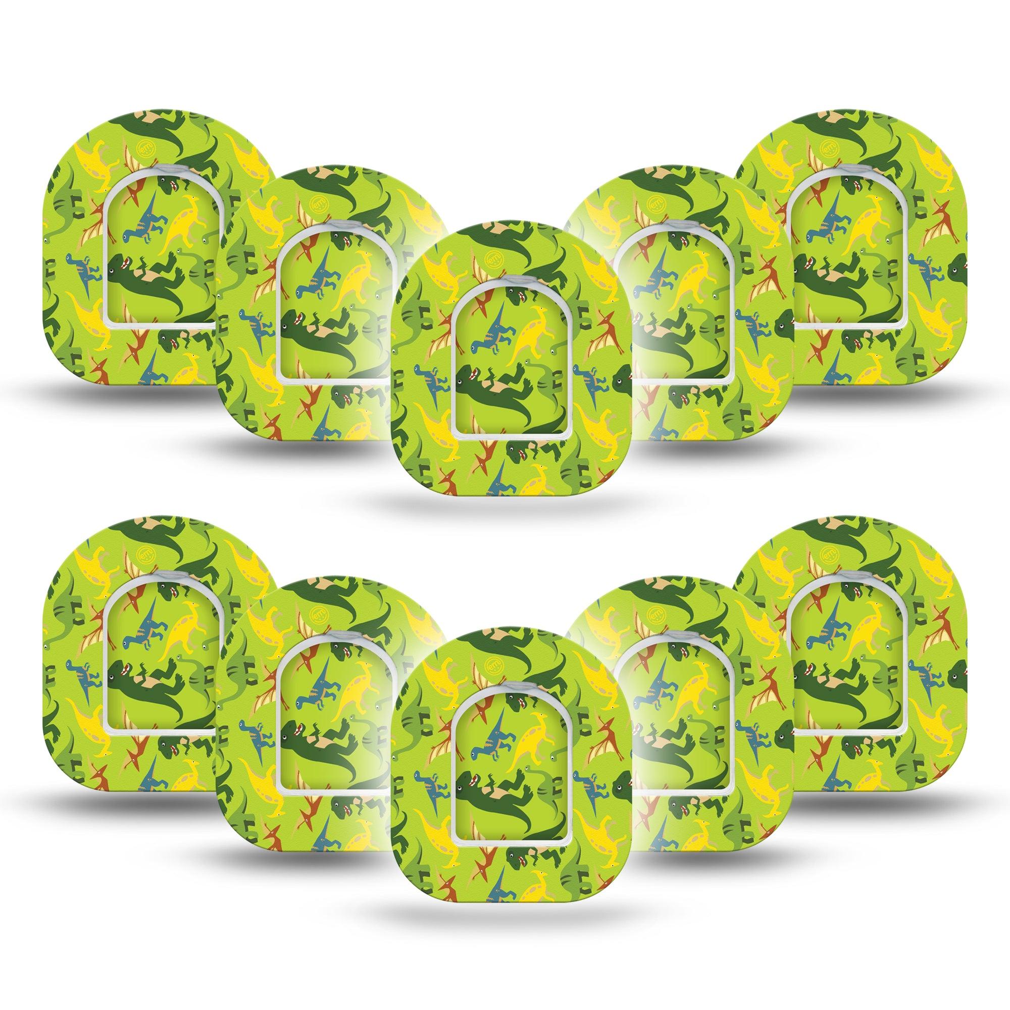 ExpressionMed Daring Dinosaurs Pod Mini Tape 10-Pack Stickers and 10-Pack Tapes, Reptilian Realm Adhesive Patch Pump Design