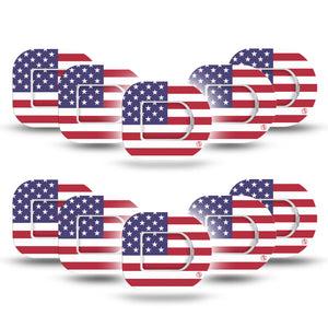 ExpressionMed U.S. Flag Omnipod Mini Tape, 10-Pack Tape + 10-Pack Sticker Nationalistic Artwork, Adhesive Tape Pump Design