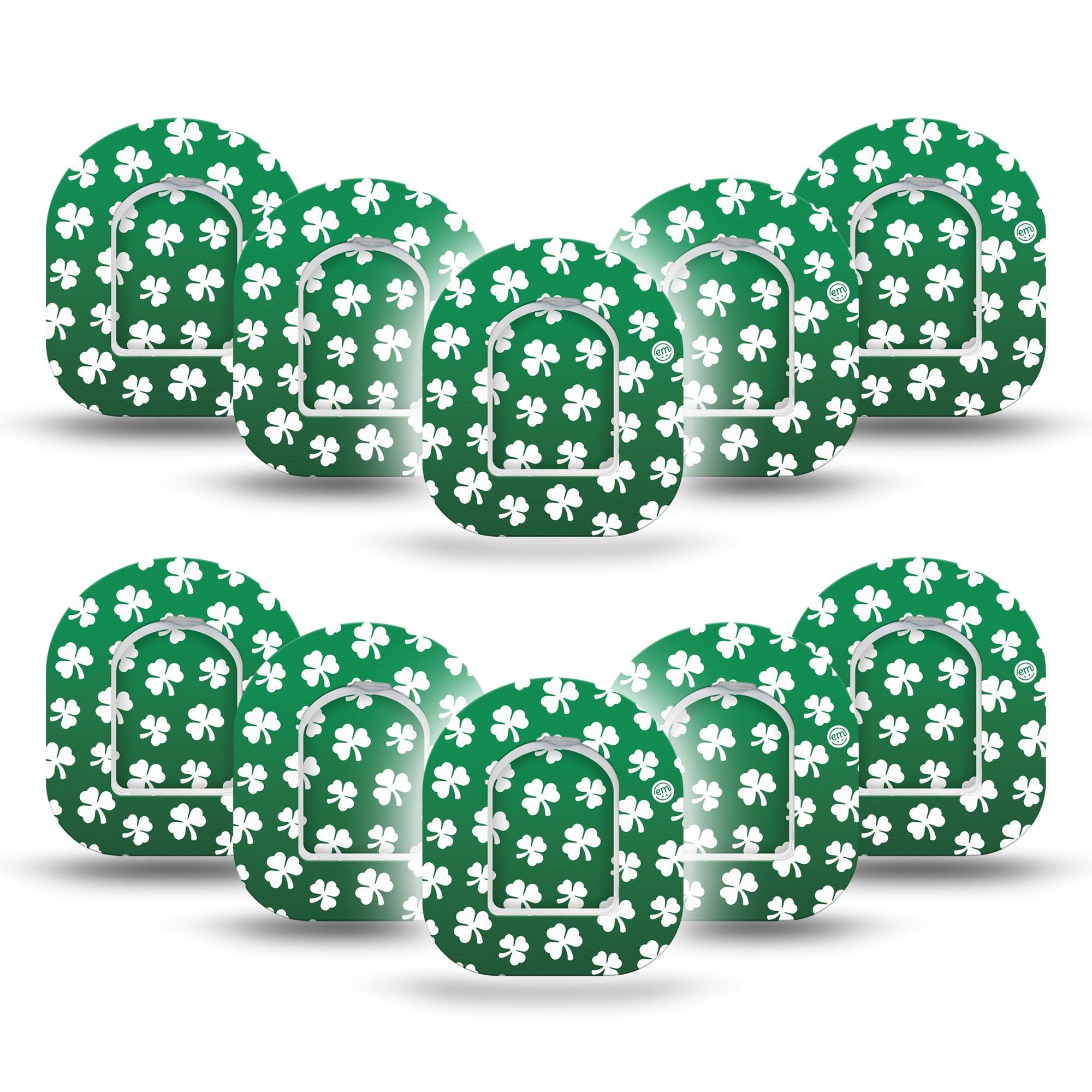 ExpressionMed Shamrock Omnipod Mini Tape, 10-Pack Tape and 10-Pack Sticker Shamrocks Inspired, Adhesive Tape Pump Design