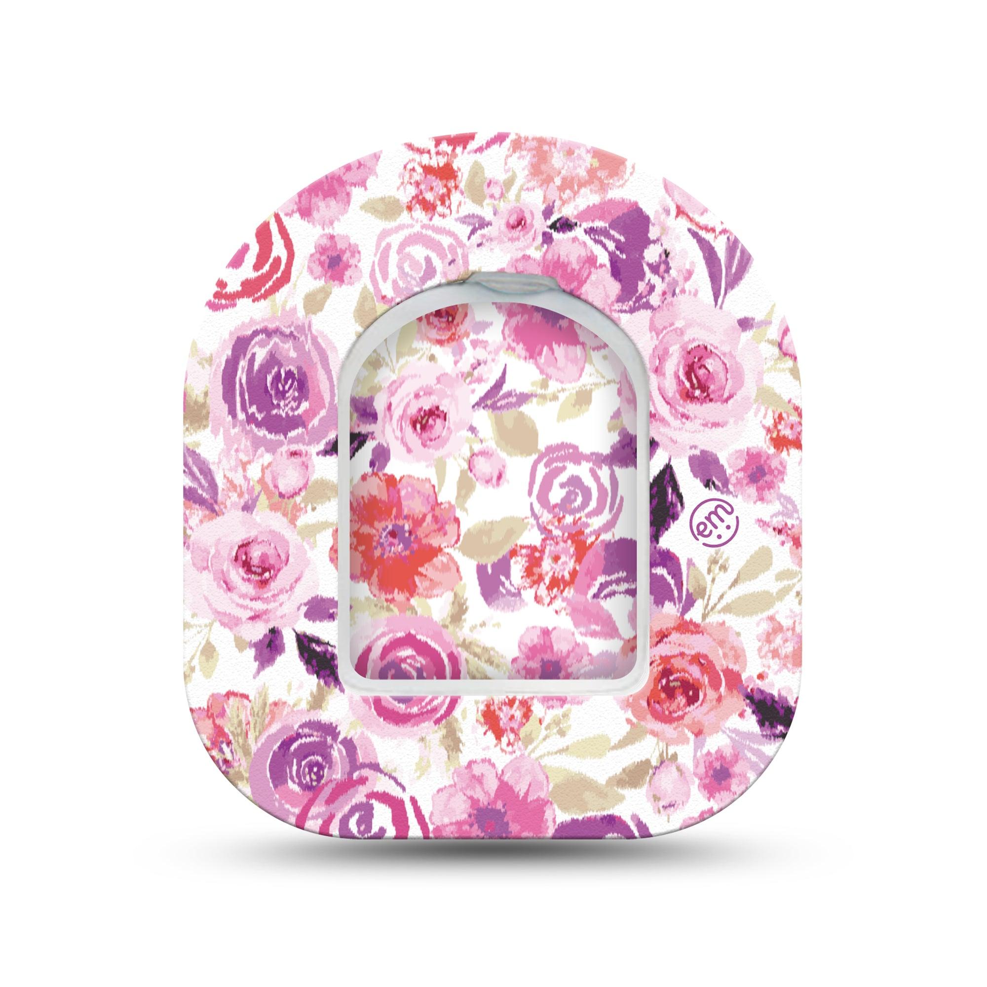 ExpressionMed Romantic Blooms Omnipod Surface Center Sticker and Mini Tape Garden-inspired Vinyl Sticker and Tape Design Pump Design