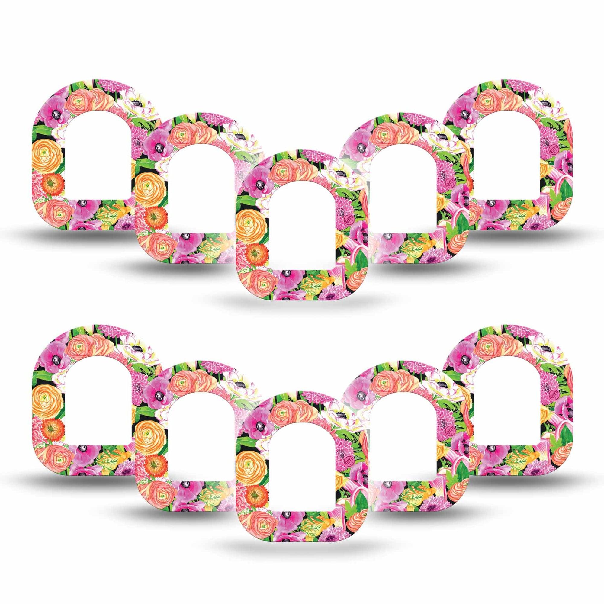 ExpressionMed Hand Painted Omnipod Mini Tape 10-Pack Tape Pink Orange Flower Bouquet Adhesive Tape Pump Design