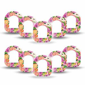 ExpressionMed Hand Painted Omnipod Mini Tape 10-Pack Tape Pink Orange Flower Bouquet Adhesive Tape Pump Design