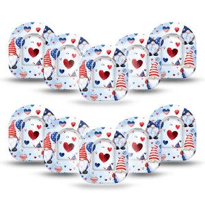 ExpressionMed Summer Gnomies Omnipod Mini Tape 10-Pack Tape and 10-Pack Sticker USA Flag, Adhesive Patch Pump Design