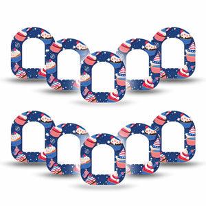 ExpressionMed Patriotic Cupcakes Omnipod Mini Sticker 10-Pack Tape Unity Sweets Cupcakes Vinyl Decoration Pump Design