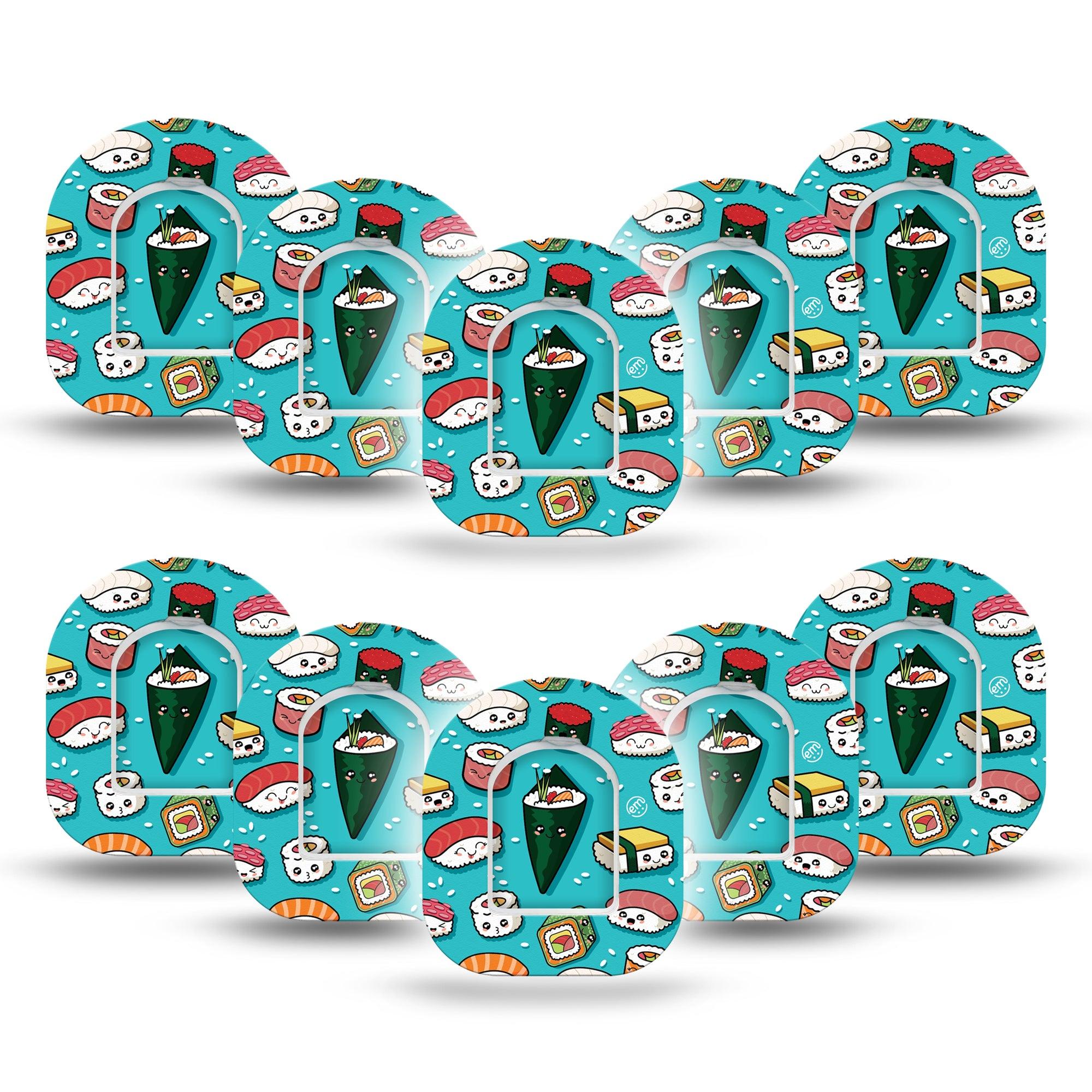 ExpressionMed Silly Sushi Pod Mini Tape 10-Pack Tapes and 10-Pack Stickers, Quirky Rolls Adhesive Patch Pump Design