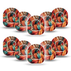 ExpressionMed Fall Leaf Feathers Omnipod Mini Tape 5-Pack Tape and 5-Pack Sticker Pile of Feathers Inspired Adhesive Tape Pump Design