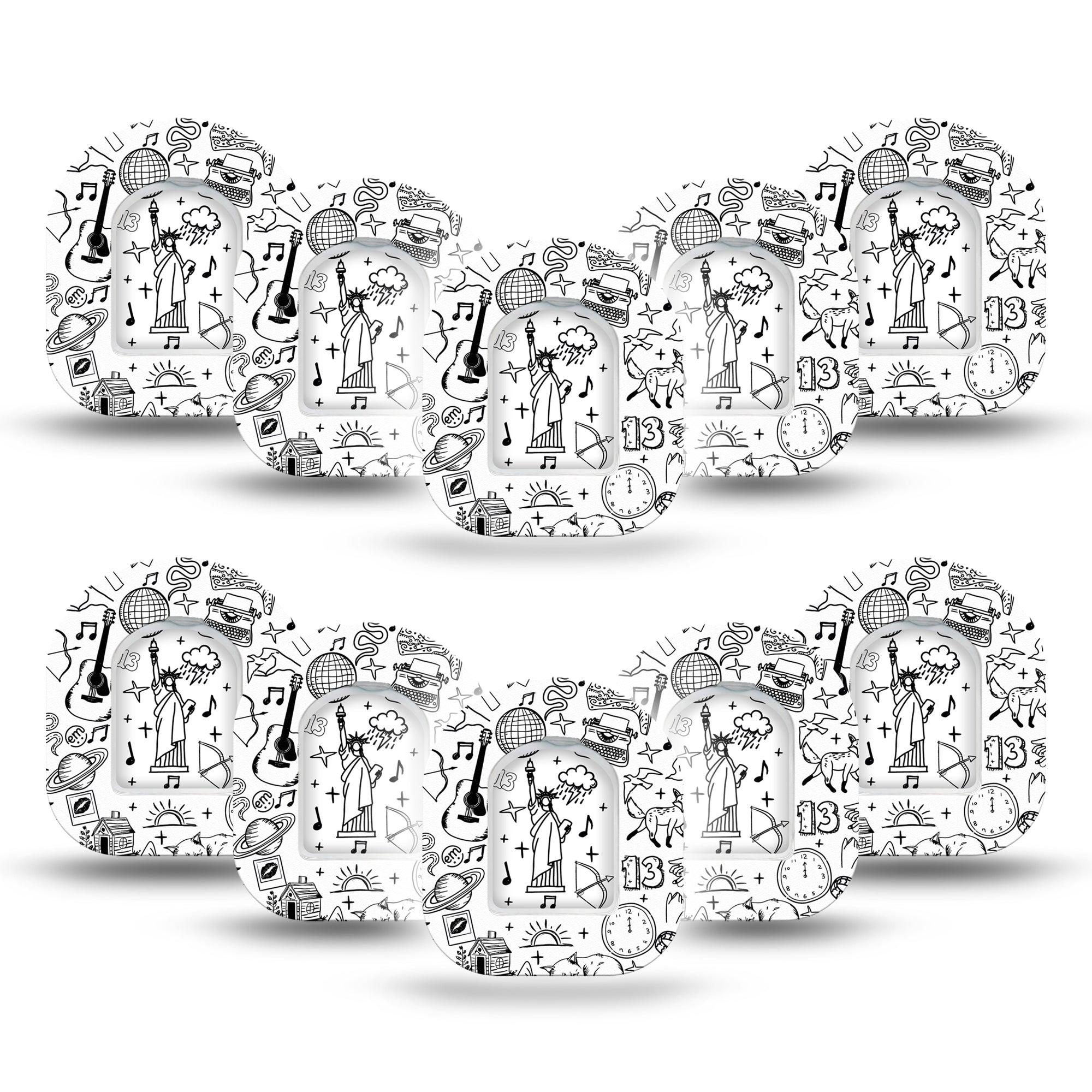 ExpressionMed Swift Omnipod Mini Tape 10-Pack Tape and 10-Pack Sticker Taylor Swift Reference Motifs Adhesive Tape Pump Design